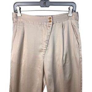 Crescent‎ Pants Women's Medium Satin Beige Trousers Wide Leg High Waist